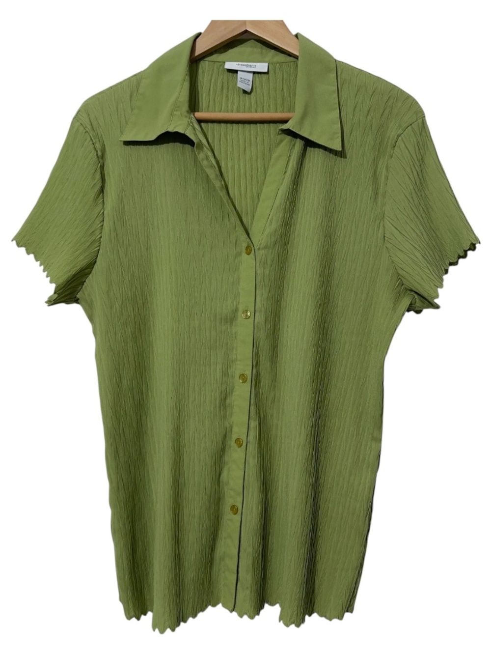 Dressbarn Womens Green Textured Short Sleeve Button Up Blouse Plus Size 18/20W
